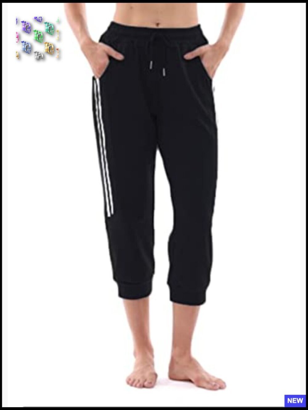 Womens Capri Sweatpants with Pockets Drawstring Cuffed Joggers Slim Fit Casual - Picture 4 of 7